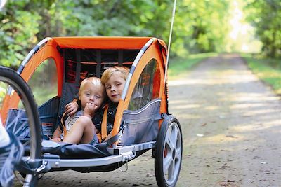 Deux enfants dans une carriole - France