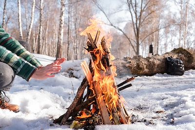 Feu de camp dans une forêt au Canada