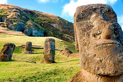 Les célèbres têtes Moai de l'île de Pâques - Chili
