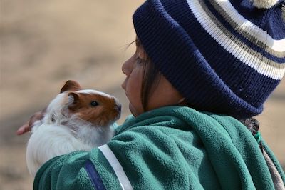Petite fille et son cochon d'inde - Equateur