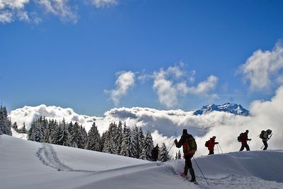 © Jean-Pierre Ossorio - Raquettes sur le plateau de Beauregard - Bauges - Alpes du Nord - France Raquettes sur le plateau de Beauregard - Bauges - Alpes du Nord - France
