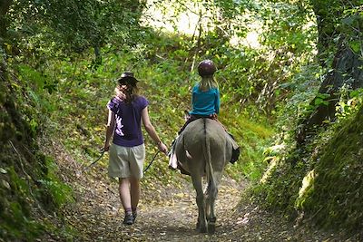 Randonnée  en famille avec un âne