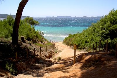 Randonnée jusqu'à la plage sur l'île de Porquerolles - France