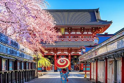 Maiko devant le temple Senso-ji à Tokyo - Japon 