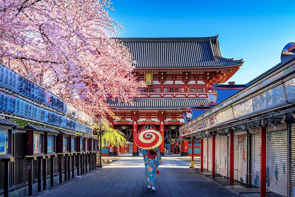 Maiko devant le temple Senso-ji à Tokyo - Japon 
