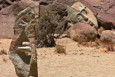 Sculptures au pied du monolithe d'Aïcha - Le train du désert - Mauritanie