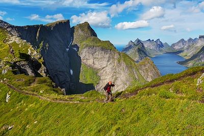 © Galyna Andrushko / Adobe Stock - Randonneur - Lofoten - Norvège Randonneur - Lofoten - Norvège