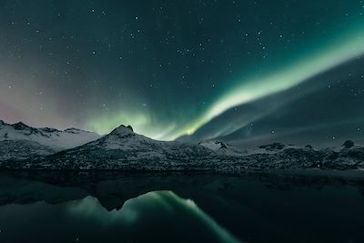 Aurores boréales sur les îles Lofoten en Norvège