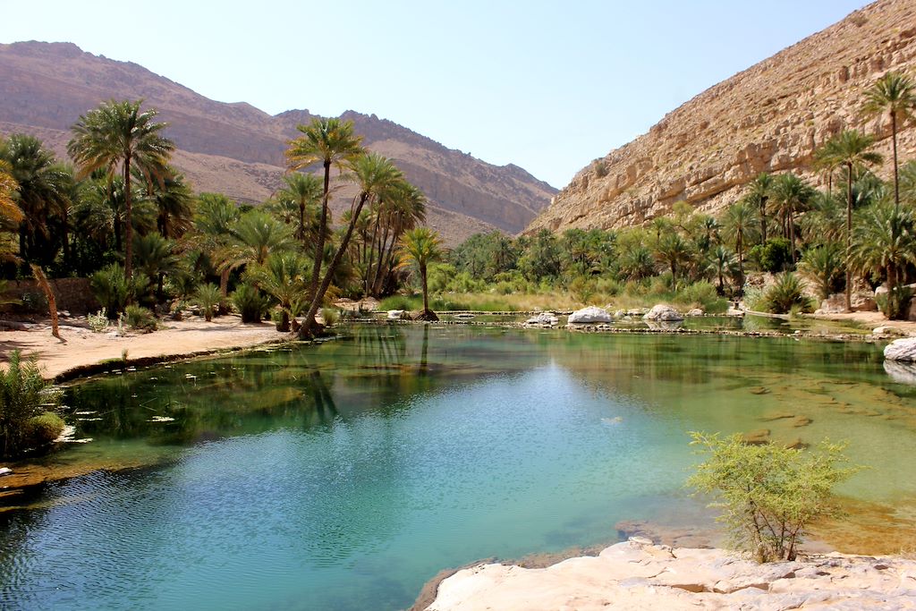Image Bivouac Wahibas - baignade wadi Shab - Randonnée Grand Canyon d'Oman