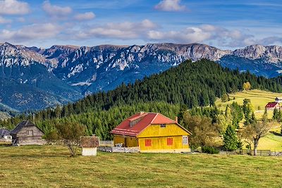 Monts Bucegi vus depuis le village de Fundata - Transylvanie - Roumanie