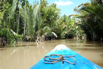 Barque bleue - Delta du Mékong - Province de Ben Tre - Vietnam