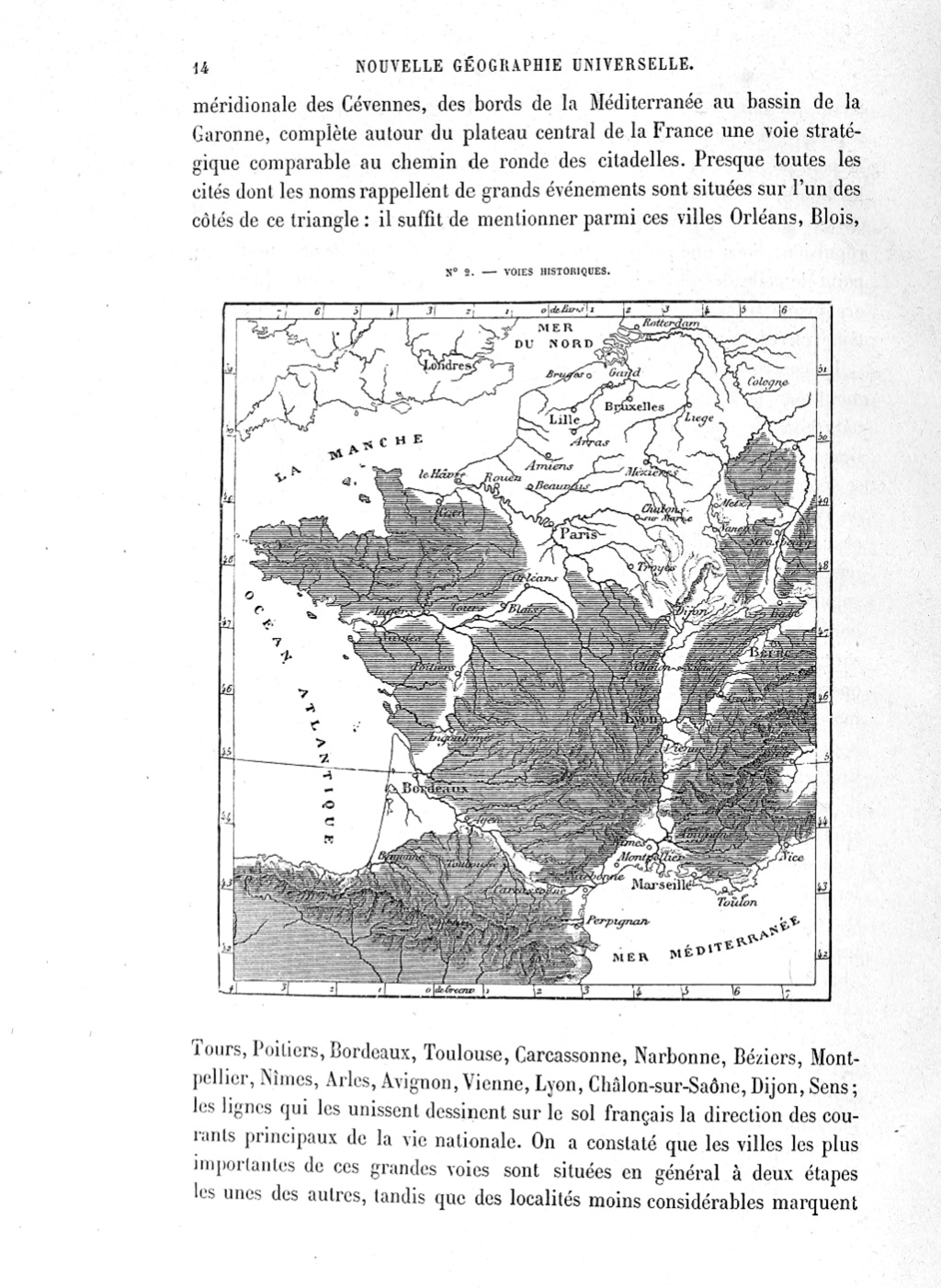 Carte des voies historiques de France publiée dans La Nouvelle Géographie universelle, livre II. - ©Nouvelle Ge´ographie universelle, livre II (E´lise´e Reclus, 1883 ed.)