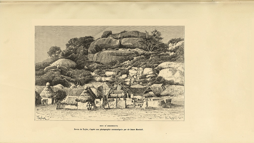 Dessin d’un site du territoire de l’actuel Nigéria illustrant La Nouvelle Géographie universelle, d’Élisée Reclus, livre XII, 1887. - ©Nouvelle Ge´ographie universelle, livre XII (E´lise´e Reclus, 1887 ed.)